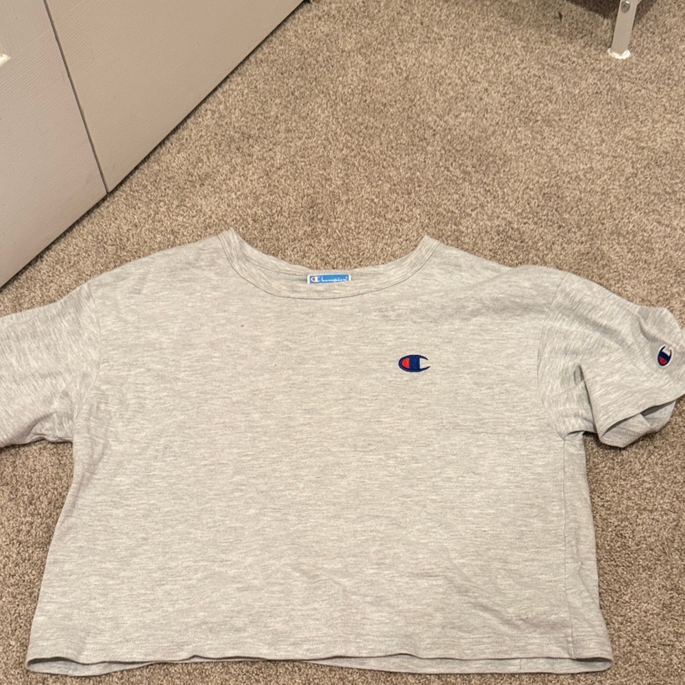 Champion grey baggy oversized cropped short sleeve tee shirt size small